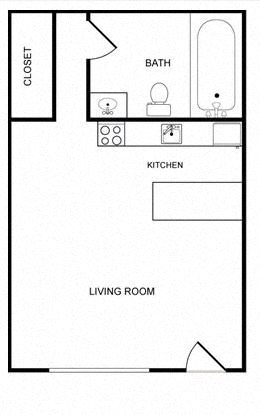 Floor plan for studio, 1 bath, 384 sqft
